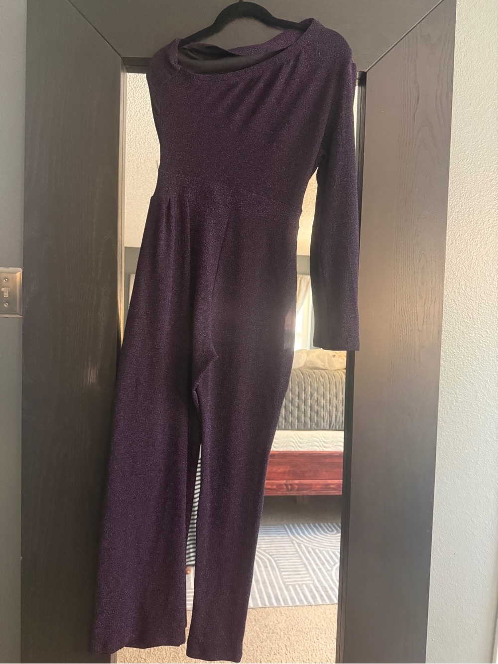 Women's Shimmer Purple Long-Sleeve Jumpsuit